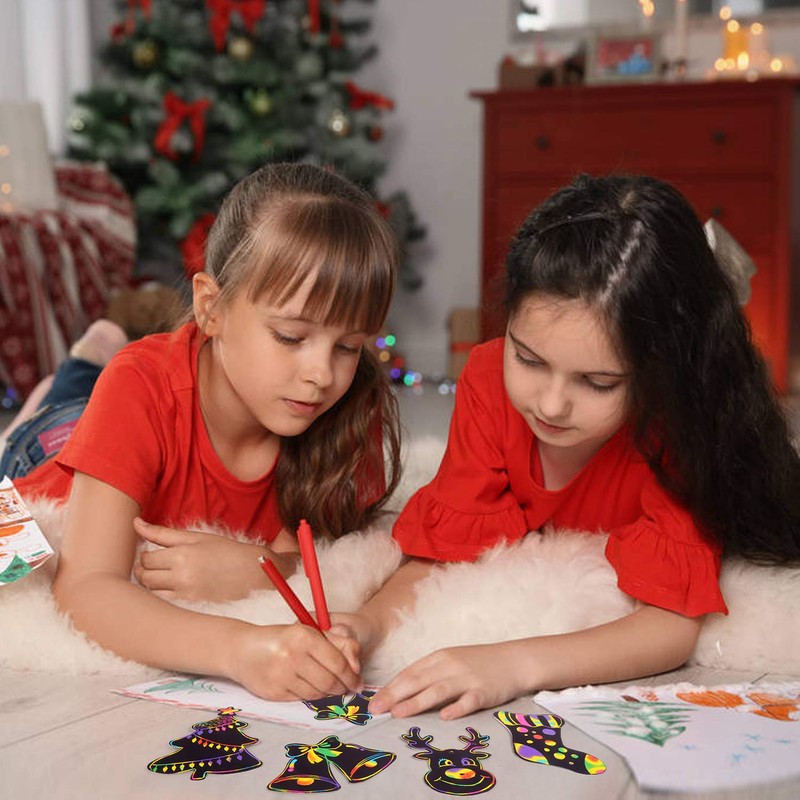 DIYASY Christmas Scratch Art Paper,96Pcs Crafts Kits Magic Rainbow Scratch