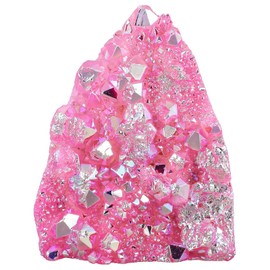 mookaitedecor Natural Clear Quartz Crystal Cluster Titanium Coated Geode Stone Self-Standing Rock Quartz Mineral Specimen for Healing Home Office Decor, Pink