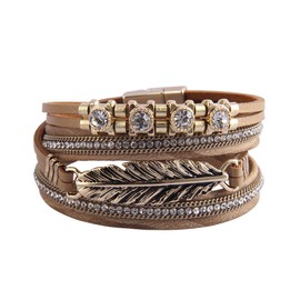 GelConnie Leather Wrap Bracelet Feather Cuff Bracelets Multilayer Boho Wrap Bracelet Bohemian Jewelry Multi Strand Bracelet for Women,Ladies,Mother