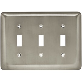 Brainerd 64380 Stamped Steel Round Triple Toggle Switch Wall Plate / Switch Plate / Cover, Satin Nickel