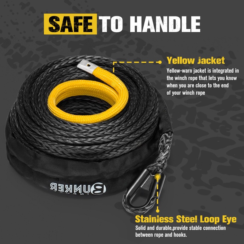 BUNKER INDUST 3/8" x 100' Synthetic Winch Rope,25000LBS Winch Cable