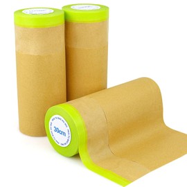 BOMEI PACK Pre-Taped Masking Paper for Painting 3 Rolls - 12 inch x 50 feet Painters Paper, Tape and Drape Waterproof for Painting Protection Covering