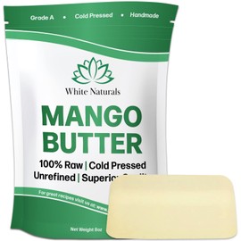 White Naturals- Mantequilla de mango sin refinar, 8 oz, humectante crudo, natural, puro, de grado A, para usar solo o en crema batida casera
