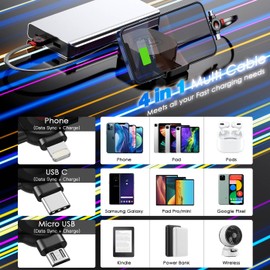 ASICEN Charging Cable Winding Multi Charging Cable, MFi Certified, Retractable Charging Cable, Portable, Lightning/Type C/Micro, 3-in-1, 4.5A Rapid Charge & Data Transfer, For All Models Including