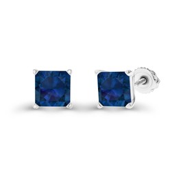 925 Sterling Silver 6mm Square Princess Cut Created Blue Sapphire September Birthstone Screwback Stud Earrings