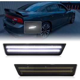 Smoked Lens White LED Side Marker Lights for 2008-2014 Dodge Challenger 2011-2014 Dodge Charger, Rear Bumper Marker Reflectors 2PCS - Colour: White