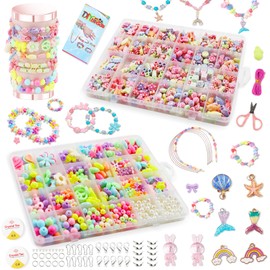 Galerie SV Perlen zum Auffädeln Kinder Schmuck 2 Boxen/48 Farben Geschenk für Mädchen, DIY Armbänder Selber Machen, Bastelnperlen Set Bastelset Kinder für Mädchen Kunsthandwerk Geburstagsgeschenk