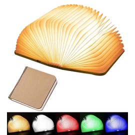 Tiuredx Wooden Book Light Novelty LED Night Light Portable Folding Book Lamp Paper Lantern for Home Decor (5 Colors/White Maple, S:5.7 * 4.3 * 1.0in(14.4x10.9x2.54cm))