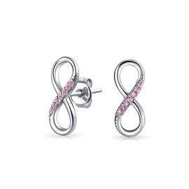 Classic Cubic Zirconia Eternity Pink CZ Accent Pave Romantic Love Knot Symbol Eternity Infinity Stud Earrings For Women Teens Girlfriend .925 Sterling Silver