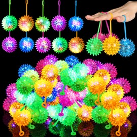 Sotiff 150 Pcs Light up Ball Spiky LED Bouncy Ball Flashing Squeaky Ball Multicolor Puffer Balls Stress Relief Balls Rubber Sensory Toy Carnival Prizes Bulk Party Favors for Teens, Adults, Children
