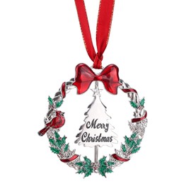 Christmas Decorative Rotating Hanging Pendant, Silver Metal Christmas Tree Ornament 2024 Christmas Tree Ornament Dated 2024 Christmas Wreath Ornament Rotatable Gift for Home Decorations