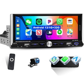 Single Din IPS Touchscreen Car Stereo Radio with Wireless Apple Carplay Android GPS Navigation with Auto,6.9 Inch 1+32G Android Head Unit Touch Screen Bluetooth,WiFi,FM/RDS/EQ,SWC,HD Backup Camera&MIC