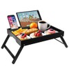 XIGGA Bamboo Bed Tray Table with Folding Legs, Portable Breakfast