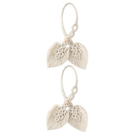 Tiardey 2 Pcs Monkey Curtain Holders Boho Cotton Macrame Tiebacks Beige Leaves Feather Bohemian Curtain Holders for Bedroom Office Living Room Decorative Curtain Straps