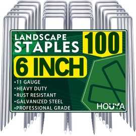 houya Landscape Staples 6 Inch Garden Stakes Galvanized Garden Staples Pins Anti-Rust Ground Stakes for Weed Barrier, Irrigation Tubing Hose, Yard Lawn SOD, Landscape Fabric, Decoration (100 Pack)