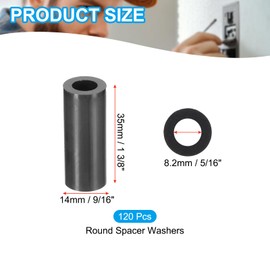 PATIKIL 120Pcs M8 ABS Spacers 5/16" ID x 9/16" OD x 1 3/8" L Plastic Round Spacer Washers Black Standoff Nut Unthreaded for M8 or 5/16 inch Screws Bolts Electrical Outlet