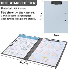 1 Pack Foldable Clipboard,Office Clipboards Folder with Double Metal Clip,360 Degree Flip Folio Storage Clipboard,A4 Clip Boards Folder for Nurse Clipboards,Double Clip Board for Office (Silver Grey)