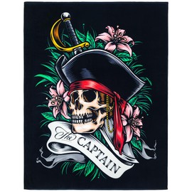 Pirate Skull Beach Blanket 54 x 68 inch Pirate Beach Towel 100% Cotton Family Size (The Captain, 1 Extra Large Towel)