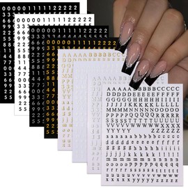 ROFIBUT Letters Nail Art Stickers Alphabet Numbers Nail Decals 3D Self-Adhesive Gold Silver Nail Supplies Nail Art Design English Character Nail Sticker for Women Girls Manicure Nail Decor 8 Sheets