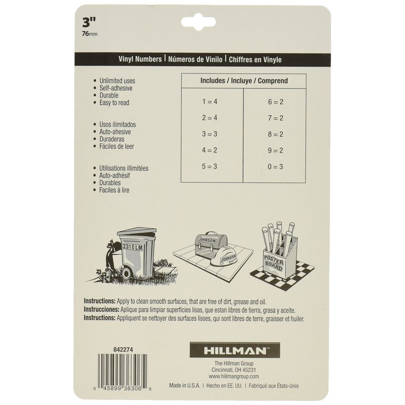 Hillman 842274 3" Peel-Off Black & White Vinyl Numbers Pack,