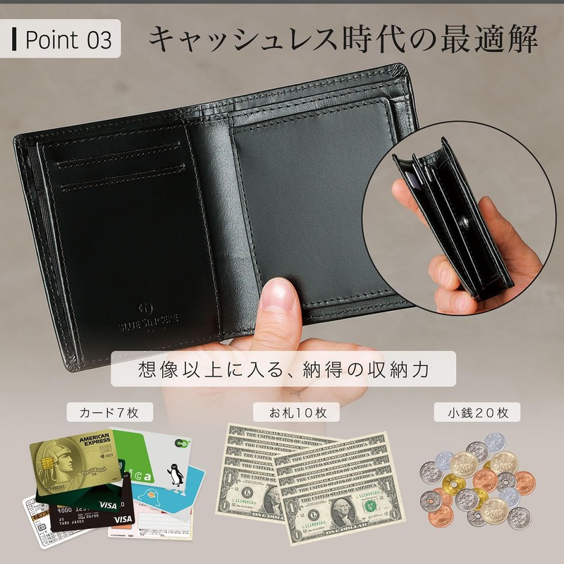 Blue Sincere IHW1 Men's Bi-fold Wallet, Genuine Leather, Italian Leather,