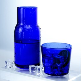Sizikato 15 Oz Dark Blue Glass Bedside Night Water Carafe with Tumbler Glass.