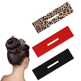 3PCS Hair Bun Maker French Deft Bun Hair Reusable Hair Bun Accessories Lazy Hair Curler Hair French Twist Bun Makers for Hair for Women Girls(Red,Black,Leopard)