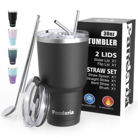 Pandaria 30 oz Travel Coffee Tumbler Cup, Double Wall Stainless Steel Reusable Spill Proof Tumbler with Straw, Leak Proof Insulated Tumbler with Straw for Iced Coffee, Tea & Water (Black)
