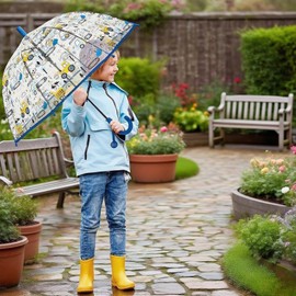 Clear Bubble Umbrella - Transparent Dome Canopy See Through for Walking Safety - Safe with Pinch - Windproof Closure - Easy-Grip Hook Handle- Auto Open- Lightweight Umbrella (Navy Blue)