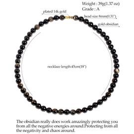 Jewboo Chokers Necklaces for Women Men Crystals and Healing Stones Crystal Beads Strand Cool Necklace Jewelry 8mm (Gold Obsidian)