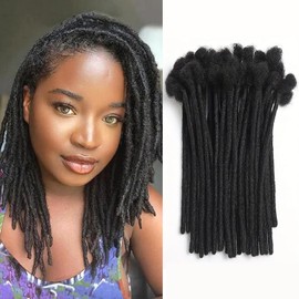 LANWIUKU Dreadlock Extensions Human Hair 8 Inch 30 Strands 100% Handmade Permanent Loc Extensions Human Hair for Women Men 0.6cm Width Locs Extensions Can Be Curled and Bleached