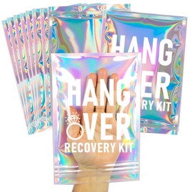 BUDICOOL 10pcs Hangover Recovery Kit Bags Self Care Kits Preprinted Holographic Resealable Bags for Bachelorette Party Favors,Bridal Party Favors,Wedding Welcome,Birthday Hangover Kits(5"*7")