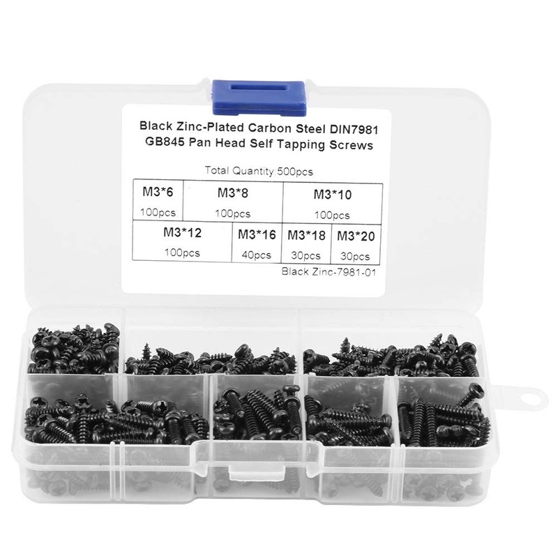500PCS M3 Screws Assortment Kit,DIN Multi-Purpose Stainless Steel 304/ Carbon