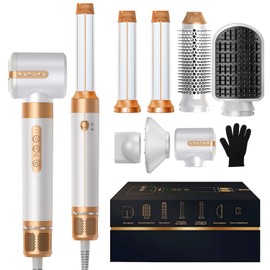 7 in ONE Hair Dryer Brush, Powerful Blow Dryer Brush with Auto- Wrap Curler, Detachable Fast Drying, Volumizing, Curling, Straightening, Ionic Hair Dryer with Diffuser, Hair Styling Tools 100-120V