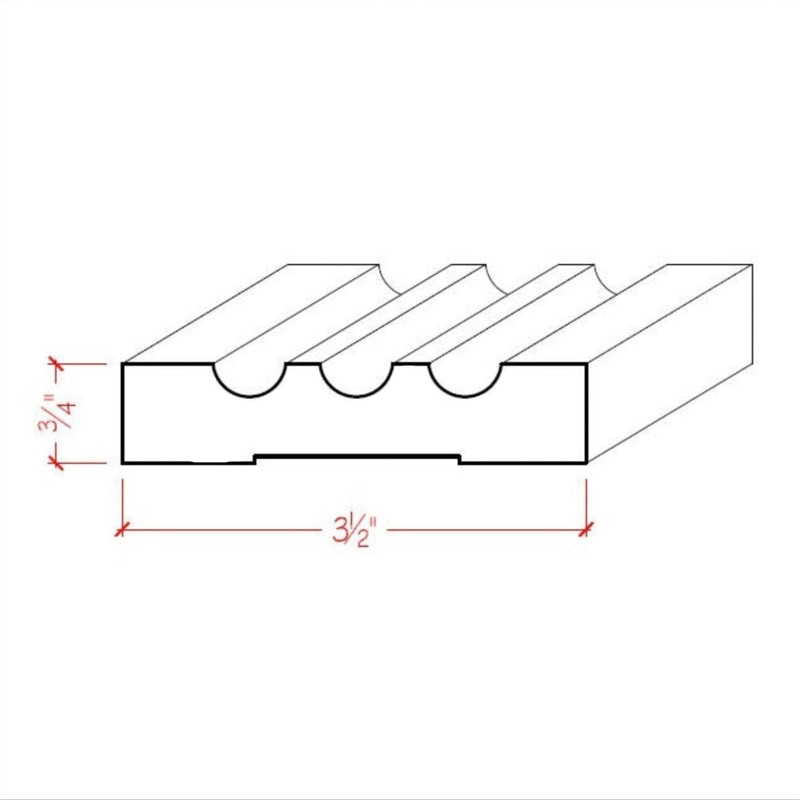 EWCA46 Fluted 3-1/2" Wide x 3/4" Casing. Unfinished Trim, Poplar,