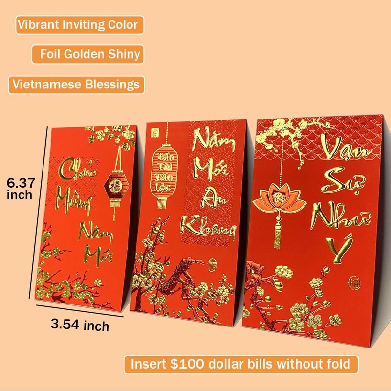 Zurtoki 36 PCS Vietnamese New Year Red Envelopes,Hong Bao Li