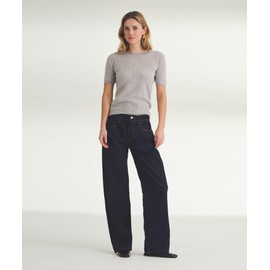 Naadam Womens Lightweight Cashmere Short Sleeve Sweater, Cement, S