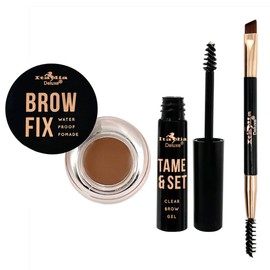 Italia Deluxe Brow Fix Kit Sculpt, Clear Brow Gel, Water Proof Pomade, Brush w/Spoolie & Zipper Bag (01 : Taupe [2321-1])