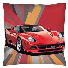 The Beach Stop Artistic Sports Car Accent Cushion Cover | Gift Idea for Boys | 45x45cm 18x18” | Red Sports Car
