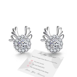 Sfoni Silver Christmas Stud Earrings for Women 925 Sterling Silver Reindeer Studs Cubic Zirconia Studs Earrings Gift for Christmas Girlfriend Mum Teens Girls Christmas Earrings with Jewellery Box