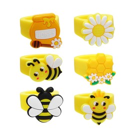 Caimeytie 6 Rings, Ring Size L1/2 Yellow Ring Honey bee/Honey/Flower Rings Girl Teenager,Suitable for Games and Teaching Tools