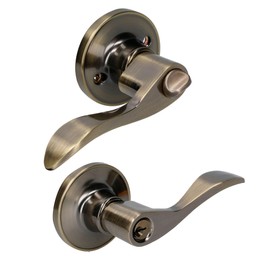 Lock 20MA Manija tubular curva función entrada y recámara, latón antiguo, llave estándar, blíster