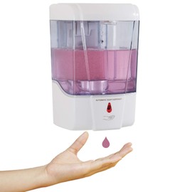 PLUSSEN Automatic Soap Dispenser Wall Mounted, Touchless Induction Hand Sanitizer Dispenser, Sensor Soap Dispenser for Gel and Liquid, 600ML ABS Plastic, White