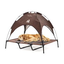 GrandTies Cooling Elevated Dog Bed with Canopy – XL Portable Pet Cot for Outdoor & Indoor Use – Waterproof Removable Shade, Breathable Mesh, Slip-Resistant Feet, Easy Assembly – Coca Mocha