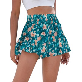 BMJL Womens Athletic Running Shorts Summer Beach Swim Shorts with Pockets(L,Blue Floral)