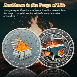 Dumpster Fire Challenge Coin - Funny Desk Accessories for Work - Emotional Support Pocket Token Gift - Hilarious Coin Office Gift - Employee Appreciation Medal (silver-01)