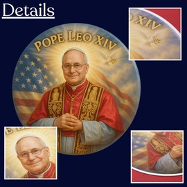 Pope Leo XIV 14th Divine Portrait Magnet, Round Religious Keepsake with American Flag and Dove, Catholic Keepsakae Souvenir for Home, Office, or Fridge, 5.5”