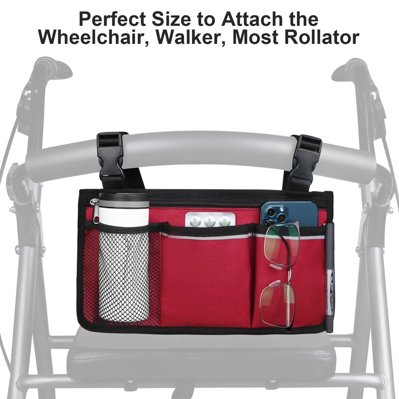 Wheelchair Side Organizer Storage Bag Armrest Pouch with Cup Holder