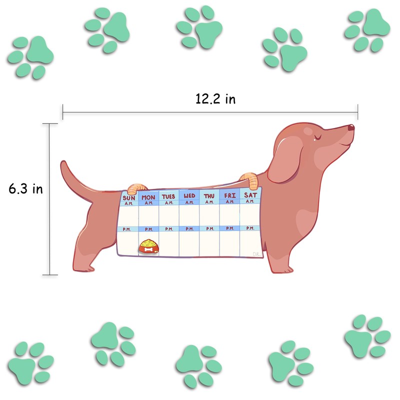 D&J Dog Feeding Reminder, Fridge Magnet with AM/PM Indication Chart