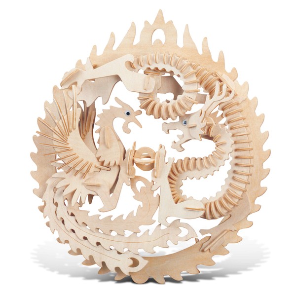 Puzzled Lucky Dragon and Phoenix Wooden 3D Puzzle - Wooden